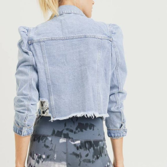 Mono B Puffed Cropped Denim Jacket - Picture 2 of 12